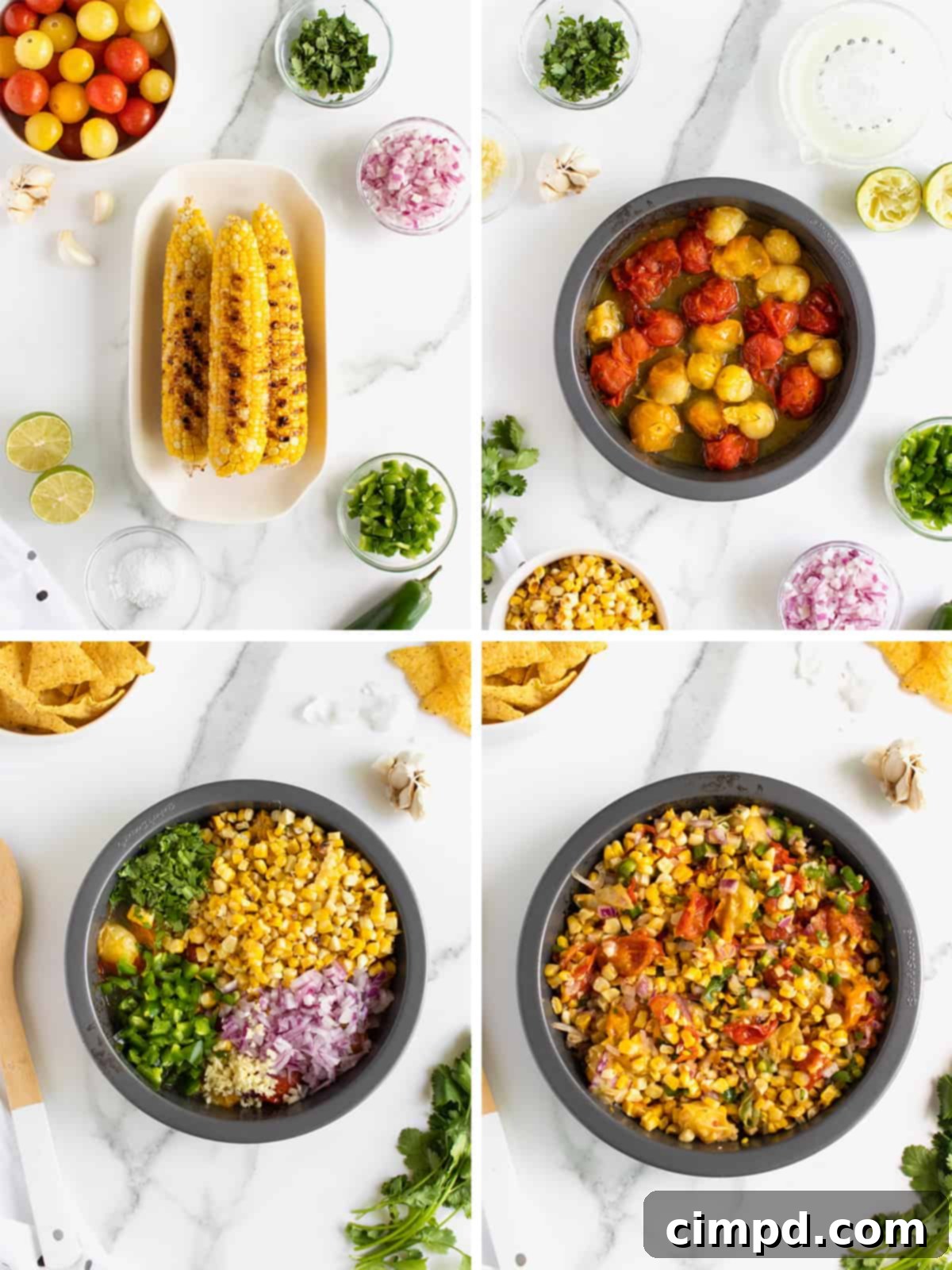 Finished Grilled Corn and Roasted Tomato Salsa in a Bowl