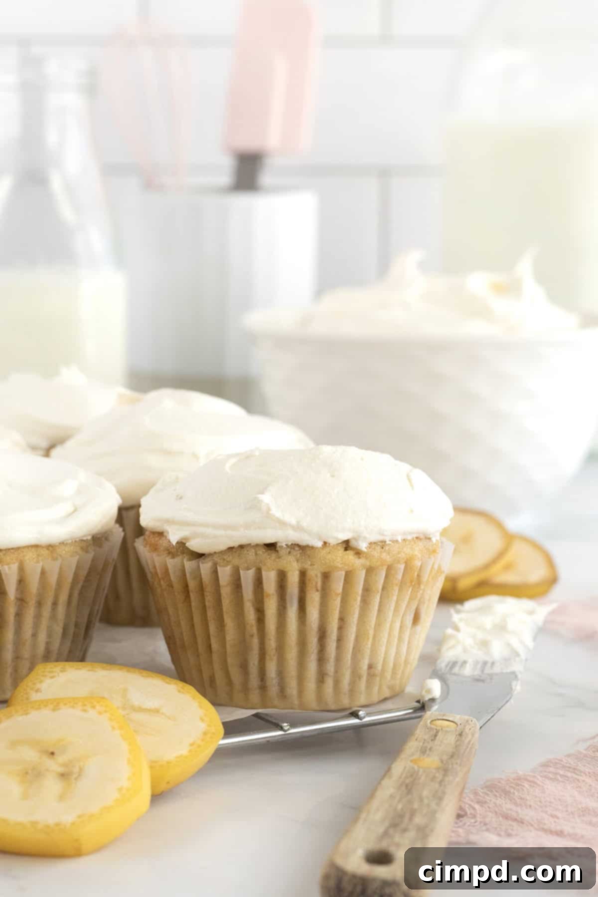A beautifully arranged selection of Banana Pudding Cupcakes, ready for serving