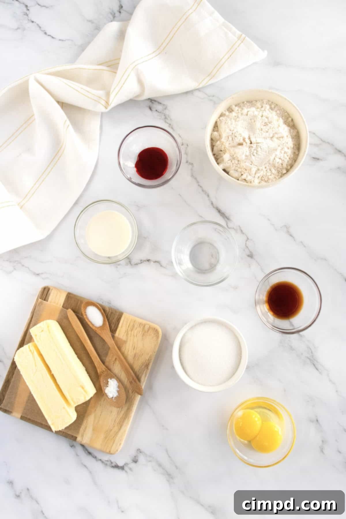 Ingredients and supplies laid out for making Candy Cane Cookies