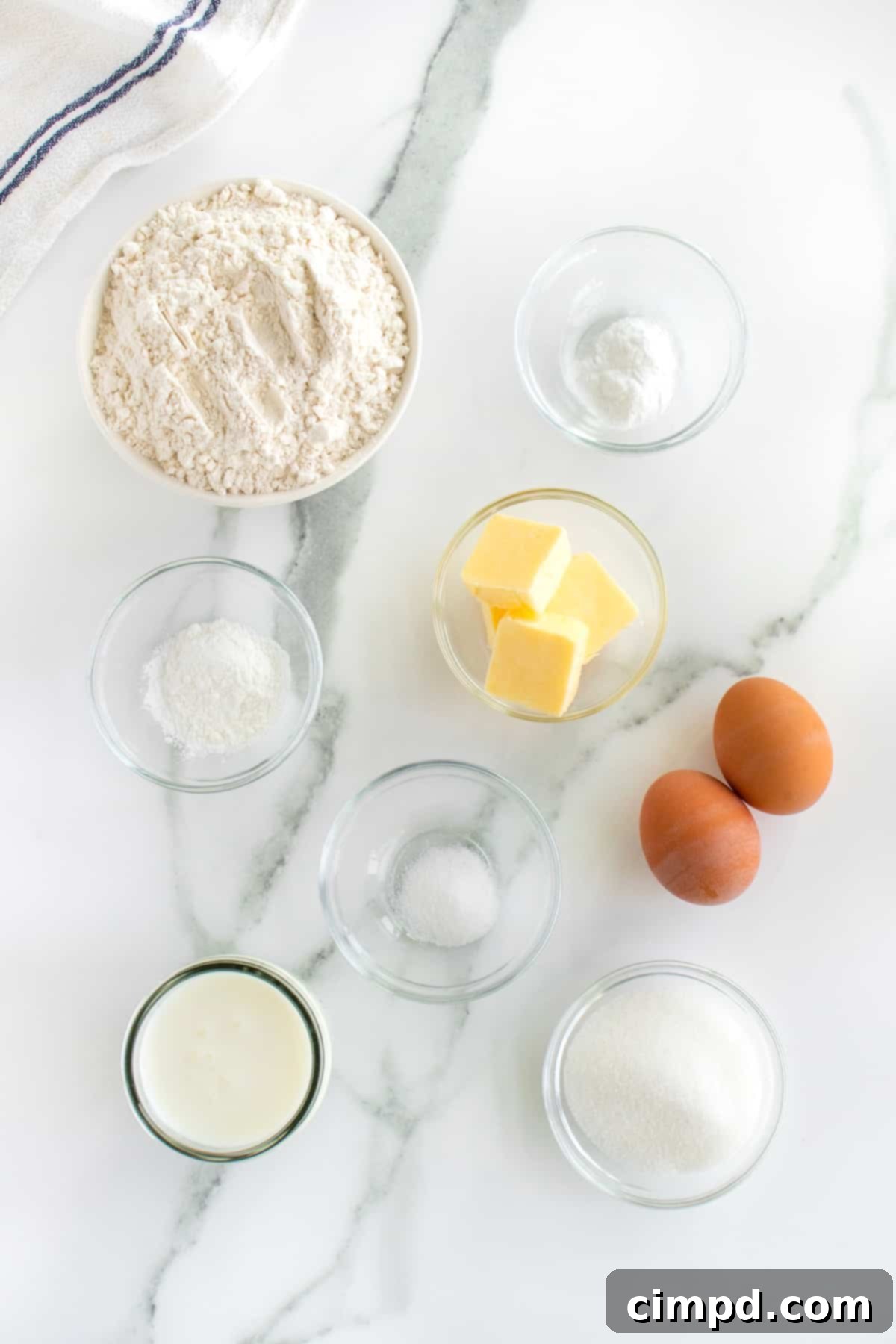 Ingredients for Classic Buttermilk Pancakes laid out, by The BakerMama