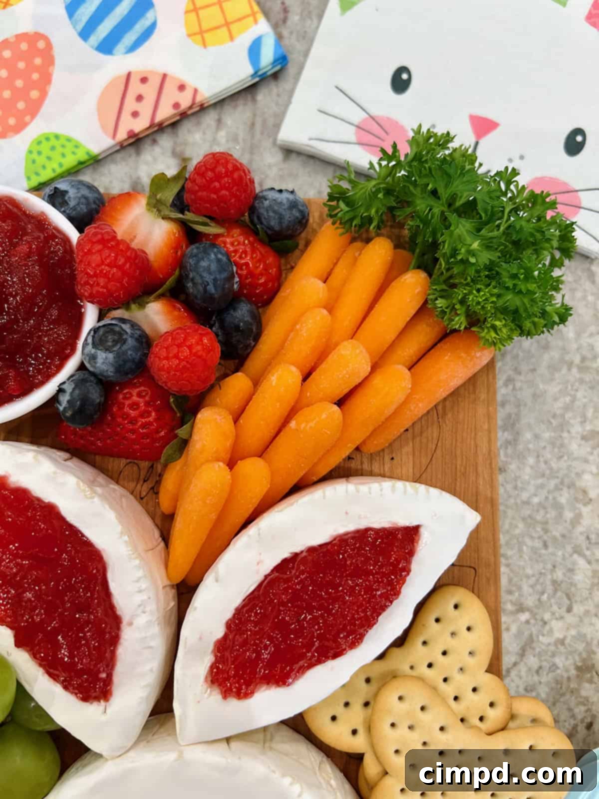 Easter Bunny Autograph Board 6 Baby carrots arranged to mimic a large carrot, topped with fresh parsley.