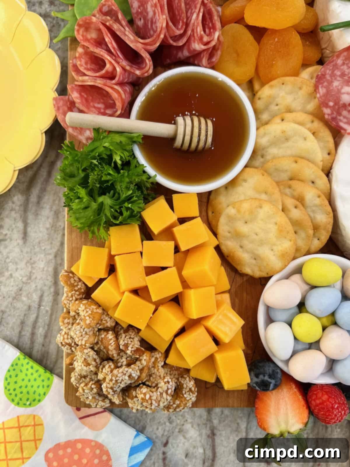 Easter Bunny Autograph Board 8 Cheddar cheese cubes shaped like a carrot, complete with a parsley top.